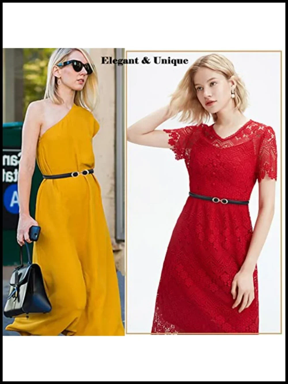 Women's Leather Skinny Belt Adjustable Thin Waist Belt Gold Buckle